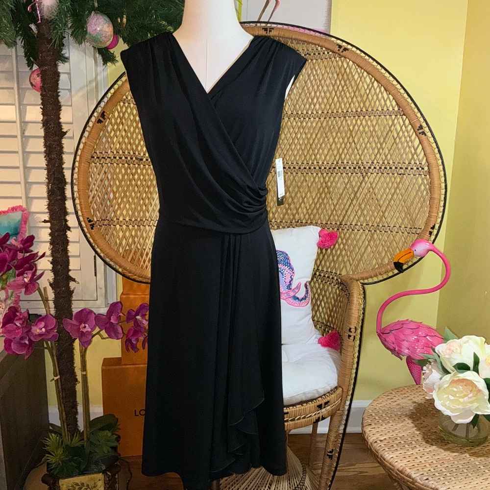 AGB NWT Dress Faux Wrap Black Size L - Picture 12 of 15